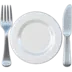 Fourchette et couteau avec assiette