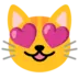 Tête de chat souriant aux yeux en forme de cœur
