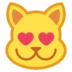 Tête de chat souriant aux yeux en forme de cœur