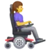 Vrouw in gemotoriseerde rolstoel naar rechts