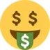 Cara con el símbolo del dolar en la boca