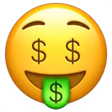 Лицо с долларовой купюрой вместо языка Эмодзи на Apple macOS и iOS iPhone
