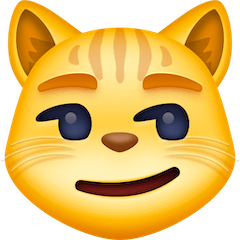 Selbstgefällig grinsender Katzenkopf Emoji Facebook