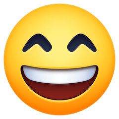 😄 Cara com sorriso a mostrar os dentes e olhos semifechados Emoji nos Facebook