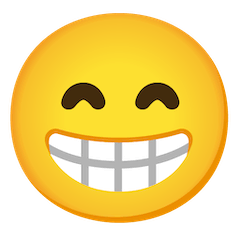 Visage avec large sourire et yeux rieurs Émoji Google Android, Chromebook