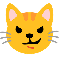 😼 Selbstgefällig grinsender Katzenkopf Emoji auf Google Android, Chromebook