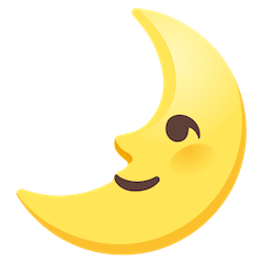 Luna en cuarto creciente con cara Emoji Google Android, Chromebook