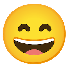 Cara com sorriso a mostrar os dentes e olhos semifechados Emoji Google Android, Chromebook