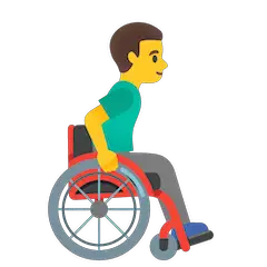 Mies manuaalisessa pyörätuolissa oikealle on Google