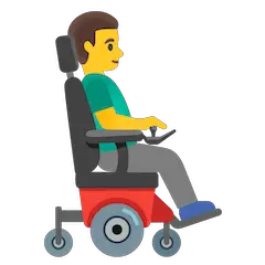 Мужчина в моторизованном инвалидном кресле, лицом вправо on Google