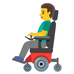 Мужчина в моторизованном кресле-коляске Эмодзи на Google Android и Chromebook