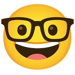 Улыбающееся лицо в очках Эмодзи на Google Android и Chromebook