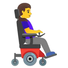 Femme en fauteuil roulant motorisé tournée vers la droite on Google
