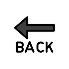 Freccia nera rivolta verso sinistra con testo BACK Emoji Openmoji