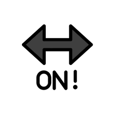 Freccia nera bidirezionale con la parola ON e il punto esclamativo Emoji Openmoji