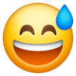 Cara con amplia sonrisa, los ojos entornados y una gota de sudor Emoji Samsung