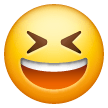 Cara com sorriso a mostrar os dentes e os olhos bem fechados Emoji Samsung