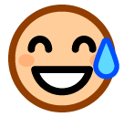 Широко улыбающееся лицо с зажмуренными глазами и каплей пота on SoftBank