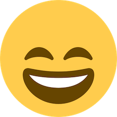 Cara com sorriso a mostrar os dentes e olhos semifechados Emoji Twitter