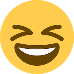 😆 Cara com sorriso a mostrar os dentes e os olhos bem fechados Emoji nos Twitter