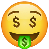 🤑 Cara con el símbolo del dolar en la boca Emoji en WhatsApp